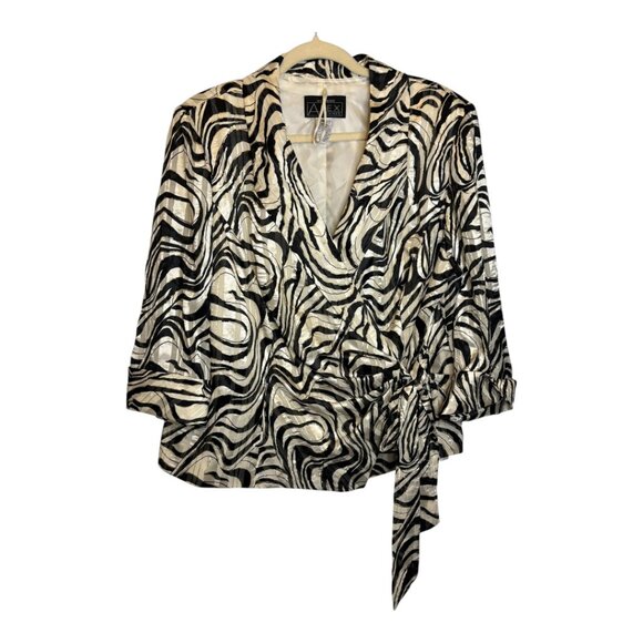 Alex Evenings Jackets & Blazers - Alex Evenings Jacket Women's Size 2X Wrap Front Black White